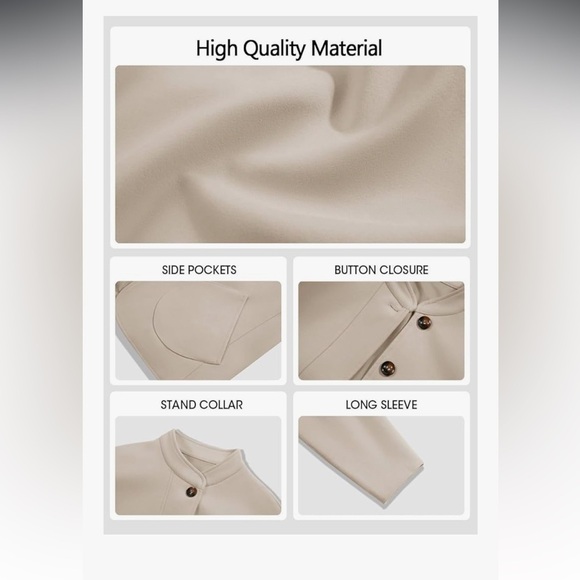 NWOT Short Pea Coats Oversized Casual Bomber Jackets with Pockets medium - Picture 4 of 6